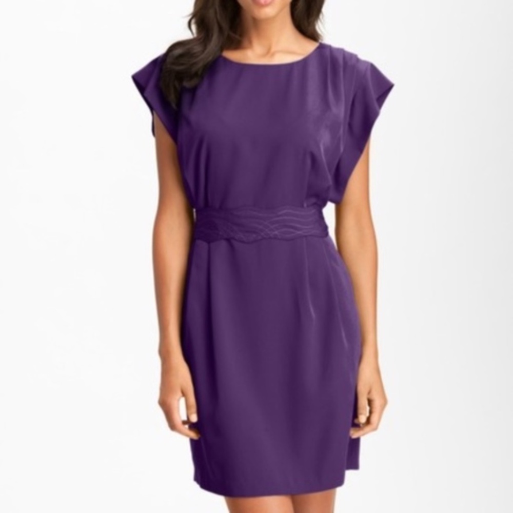 Eliza J. purple belted dress with drape sleeves